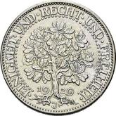 Reverse 5 Reichsmark 1929 J Oak Tree