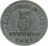 Obverse 5 Pfennig 1921 G