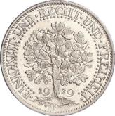 Reverse 5 Reichsmark 1929 F Oak Tree