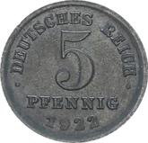 Obverse 5 Pfennig 1922 G