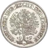 Reverse 5 Reichsmark 1929 G Oak Tree