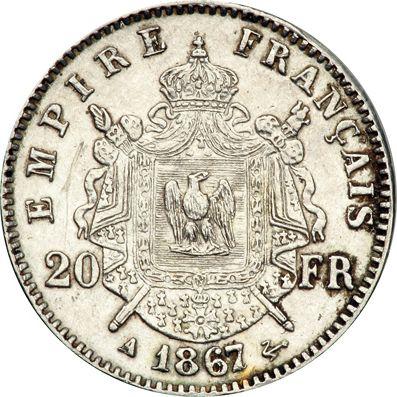 Реверс монеты - 20 франков 1867 A "Тип 1861-1870" Париж Платина - Франция, Наполеон III