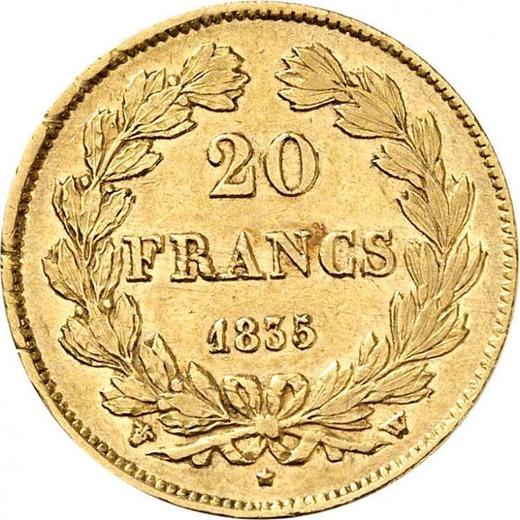Реверс монеты - 20 франков 1835 W "Тип 1832-1848" Лилль - Франция, Луи-Филипп I