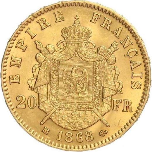 Реверс монеты - 20 франков 1868 BB "Тип 1861-1870" Страсбург - Франция, Наполеон III