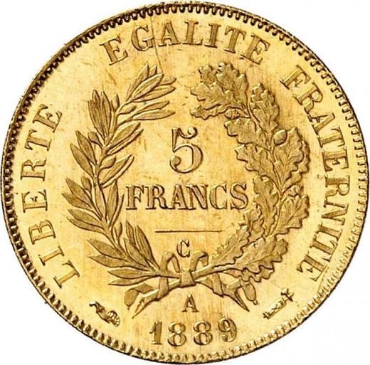 Реверс монеты - 5 франков 1889 A Париж - Франция, Третья республика