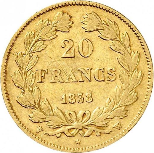 Реверс монеты - 20 франков 1838 W "Тип 1832-1848" Лилль - Франция, Луи-Филипп I