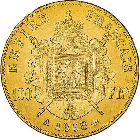 Аверс монеты - 100 франков 1858 A "Тип 1855-1860" Париж Односторонний оттиск - Франция, Наполеон III