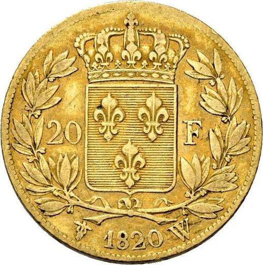 Реверс монеты - 20 франков 1820 W "Тип 1816-1824" Лилль - Франция, Людовик XVIII