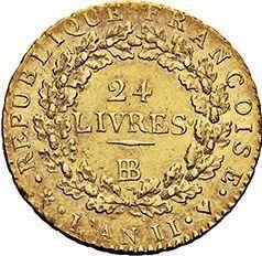 Реверс монеты - 24 ливра AN II (1793) BB - Франция, Первая Республика