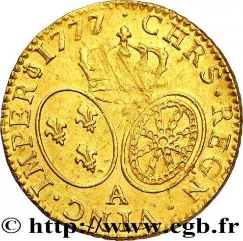 Реверс монеты - Луидор 1777 A "Тип 1774-1785" Париж - Франция, Людовик XVI