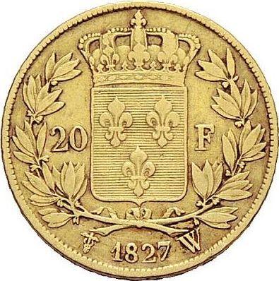 Реверс монеты - 20 франков 1827 W "Тип 1825-1830" Лилль - Франция, Карл X
