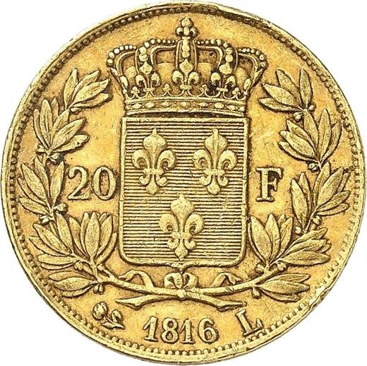 Реверс монеты - 20 франков 1816 L "Тип 1816-1824" Байонна - Франция, Людовик XVIII