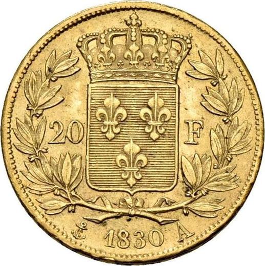 Реверс монеты - 20 франков 1830 A "Тип 1825-1830" Париж - Франция, Карл X