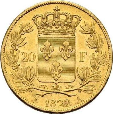 Реверс монеты - 20 франков 1822 A "Тип 1816-1824" Париж - Франция, Людовик XVIII