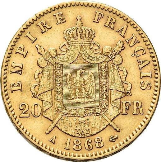 Реверс монеты - 20 франков 1868 A "Тип 1861-1870" Париж - Франция, Наполеон III