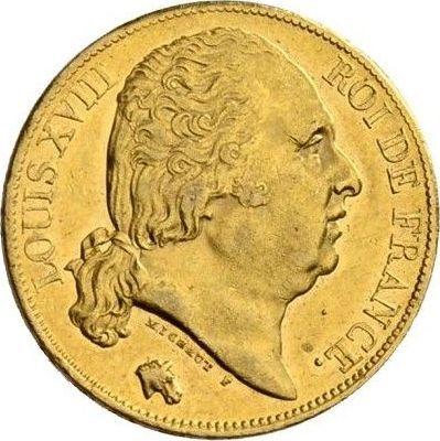 Аверс монеты - 20 франков 1822 A "Тип 1816-1824" Париж - Франция, Людовик XVIII