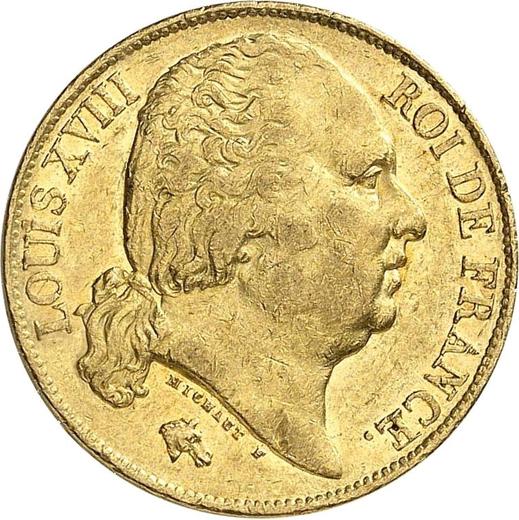 Аверс монеты - 20 франков 1820 T "Тип 1816-1824" Нант - Франция, Людовик XVIII