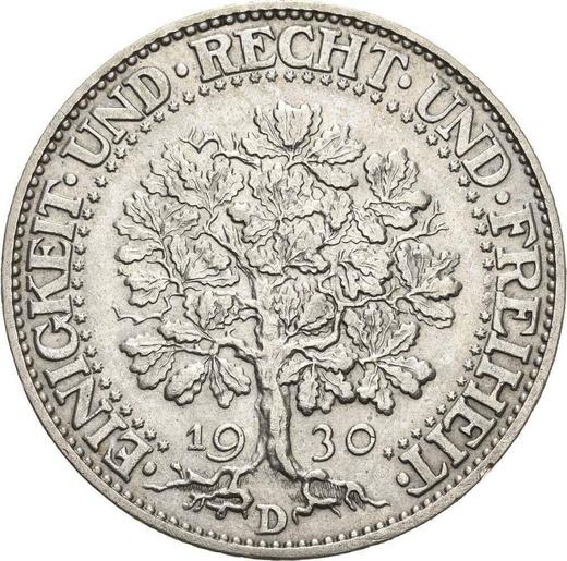 Reverse 5 Reichsmark 1930 D "Oak Tree" - Germany