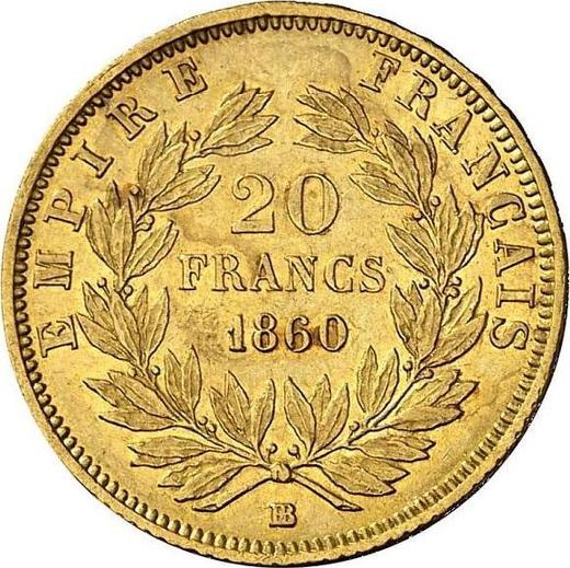 Реверс монеты - 20 франков 1860 BB "Тип 1853-1860" Страсбург - Франция, Наполеон III