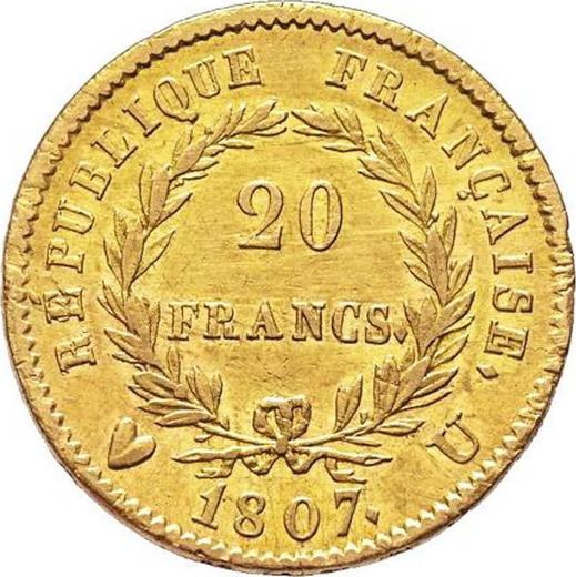 Реверс монеты - 20 франков 1807 U "Тип 1806-1807" Тулуза - Франция, Наполеон I