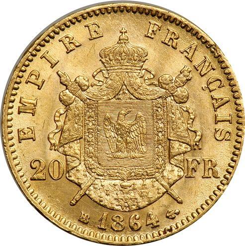 Реверс монеты - 20 франков 1864 BB "Тип 1861-1870" Страсбург - Франция, Наполеон III