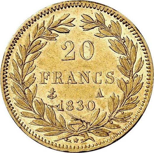 Реверс монеты - 20 франков 1830 A "Гурт вдавленный" Париж - Франция, Луи-Филипп I