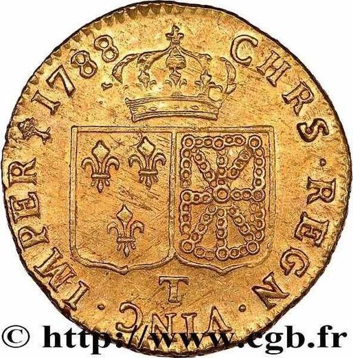 Реверс монеты - Луидор 1788 T "Тип 1785-1792" Нант - Франция, Людовик XVI