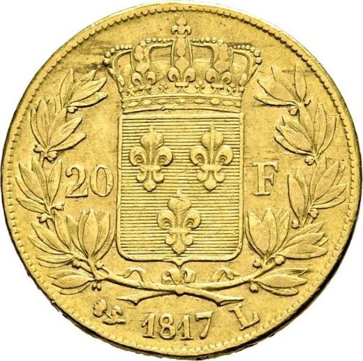 Реверс монеты - 20 франков 1817 L "Тип 1816-1824" Байонна - Франция, Людовик XVIII