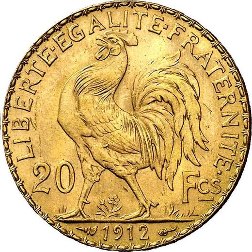 Реверс монеты - 20 франков 1912 Париж - Франция, Третья республика