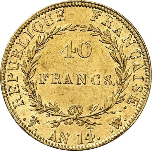 Reverse 40 Francs AN 14 (1805-1806) W Lille - France, Napoleon I
