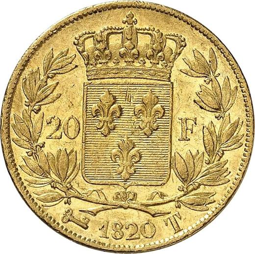 Реверс монеты - 20 франков 1820 T "Тип 1816-1824" Нант - Франция, Людовик XVIII