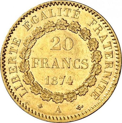 Реверс монеты - 20 франков 1874 A Париж - Франция, Третья республика