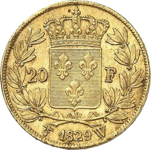 Реверс монеты - 20 франков 1829 W "Тип 1825-1830" Лилль - Франция, Карл X