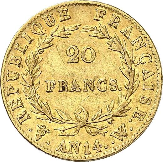 Реверс монеты - 20 франков AN 14 (1805-1806) W Лилль - Франция, Наполеон I