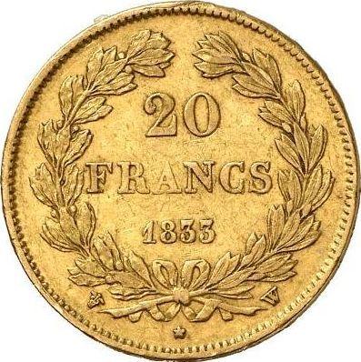 Реверс монеты - 20 франков 1833 W "Тип 1832-1848" Лилль - Франция, Луи-Филипп I