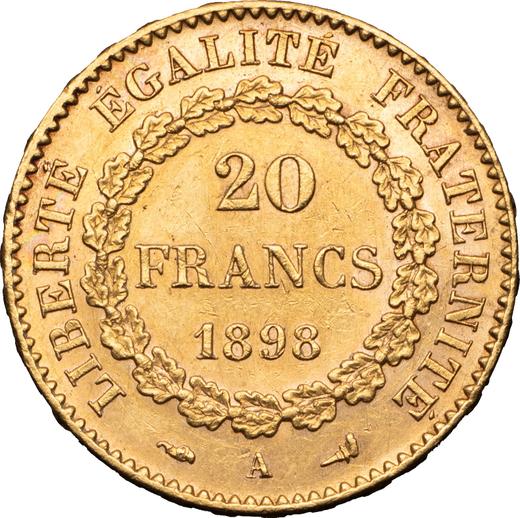 Реверс монеты - 20 франков 1898 A Париж - Франция, Третья республика