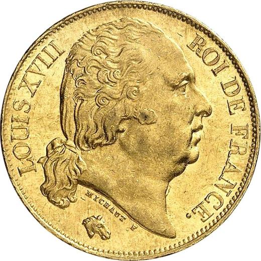Аверс монеты - 20 франков 1821 W "Тип 1816-1824" Лилль - Франция, Людовик XVIII