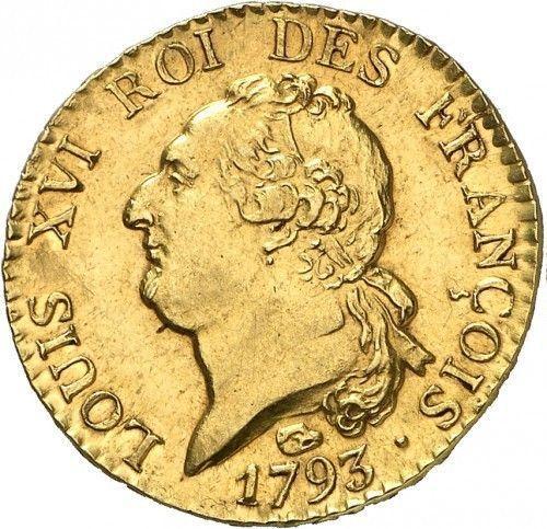 Аверс монеты - Луидор 1793 M "Тип 1792-1793" Тулуза - Франция, Людовик XVI