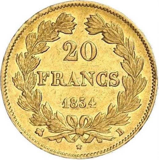 Реверс монеты - 20 франков 1834 B "Тип 1832-1848" Руан - Франция, Луи-Филипп I