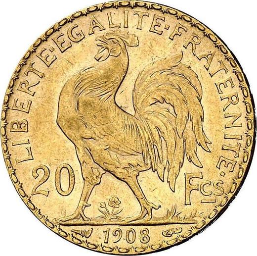Реверс монеты - 20 франков 1908 Париж - Франция, Третья республика