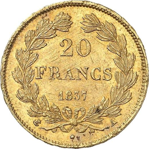 Реверс монеты - 20 франков 1837 A "Тип 1832-1848" Париж - Франция, Луи-Филипп I