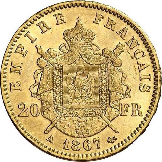Реверс монеты - 20 франков 1867 A "Тип 1861-1870" Париж - Франция, Наполеон III