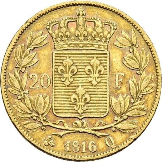 Реверс монеты - 20 франков 1816 Q "Тип 1816-1824" Перпиньян - Франция, Людовик XVIII