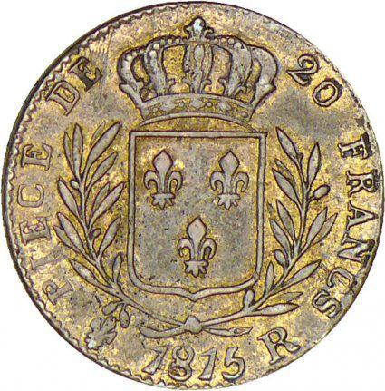 Реверс монеты - 20 франков 1815 R "Тип 1814-1815" Лондон Медь - Франция, Людовик XVIII