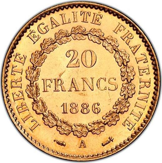 Реверс монеты - 20 франков 1886 A Париж - Франция, Третья республика