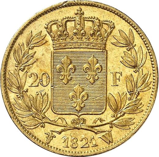 Реверс монеты - 20 франков 1821 W "Тип 1816-1824" Лилль - Франция, Людовик XVIII