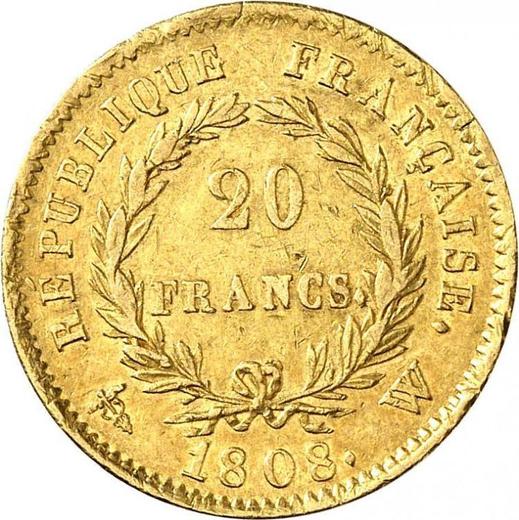 Reverse 20 Francs 1808 W "Type 1807-1808" Lille - France, Napoleon I
