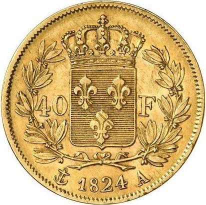 Reverse 40 Francs 1824 A Paris - France, Louis XVIII